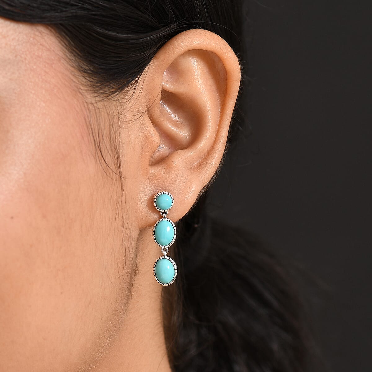 D'Joy Artisan Crafted Tahoe Naveda Turquoise 6.15 ctw Earrings in Sterling Silver image number 2