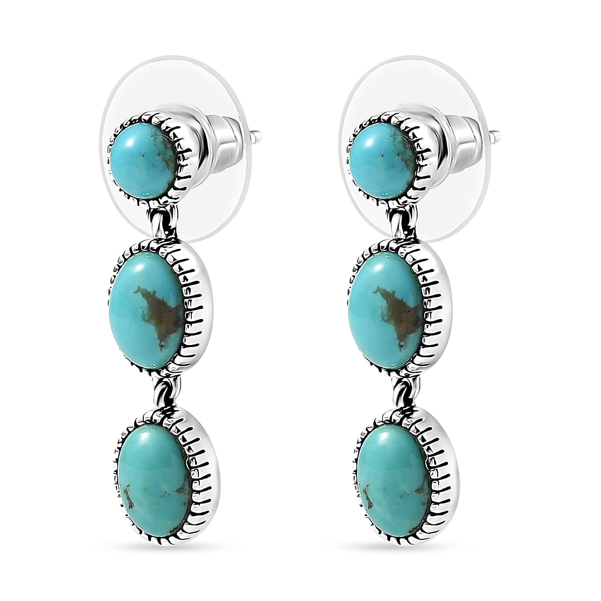 D'Joy Artisan Crafted Tahoe Naveda Turquoise 6.15 ctw Earrings in Sterling Silver image number 3