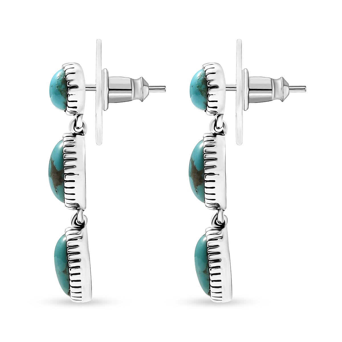 D'Joy Artisan Crafted Tahoe Naveda Turquoise 6.15 ctw Earrings in Sterling Silver image number 4