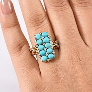 GP Capri Collection Sleeping Beauty Turquoise, White Zircon Ring in 18K Vermeil YG Over Sterling Silver 4.00 ctw (Size 10.0)