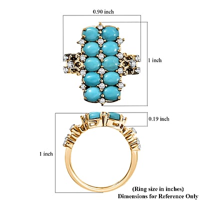 GP Capri Collection Sleeping Beauty Turquoise, White Zircon Ring in 18K Vermeil YG Over Sterling Silver 4.00 ctw (Size 10.0)