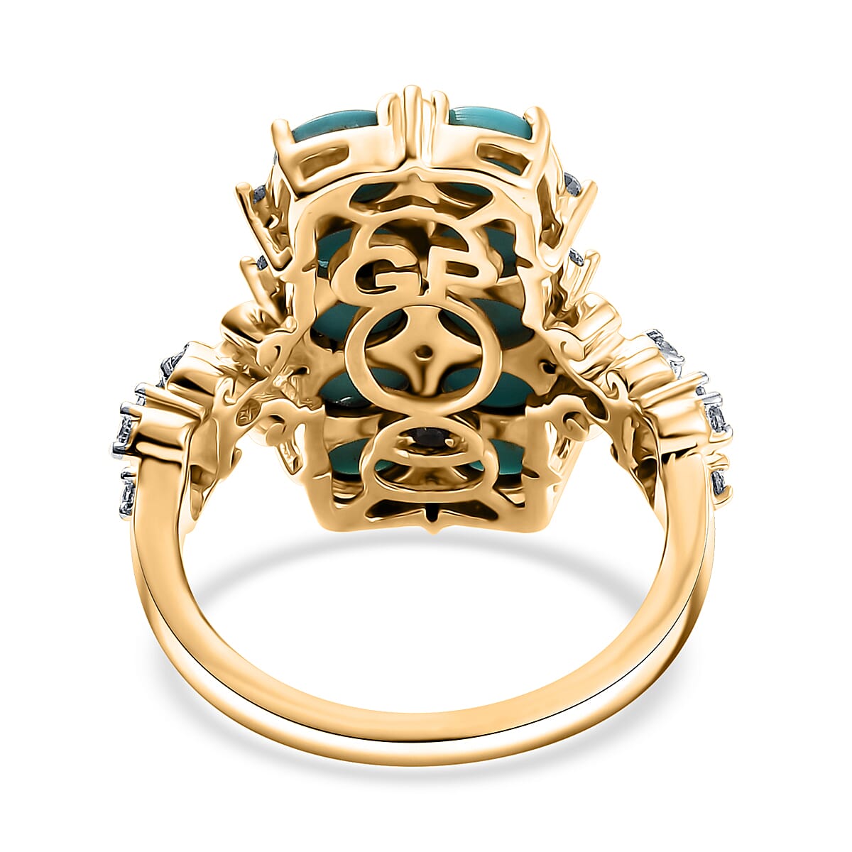 GP Capri Collection Sleeping Beauty Turquoise, White Zircon Ring in 18K Vermeil YG Over Sterling Silver 4.00 ctw (Size 9.0)