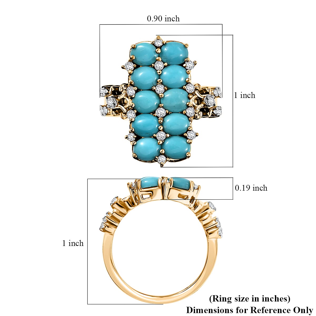 GP Capri Collection Sleeping Beauty Turquoise, White Zircon Ring in 18K Vermeil YG Over Sterling Silver 4.00 ctw (Size 9.0)