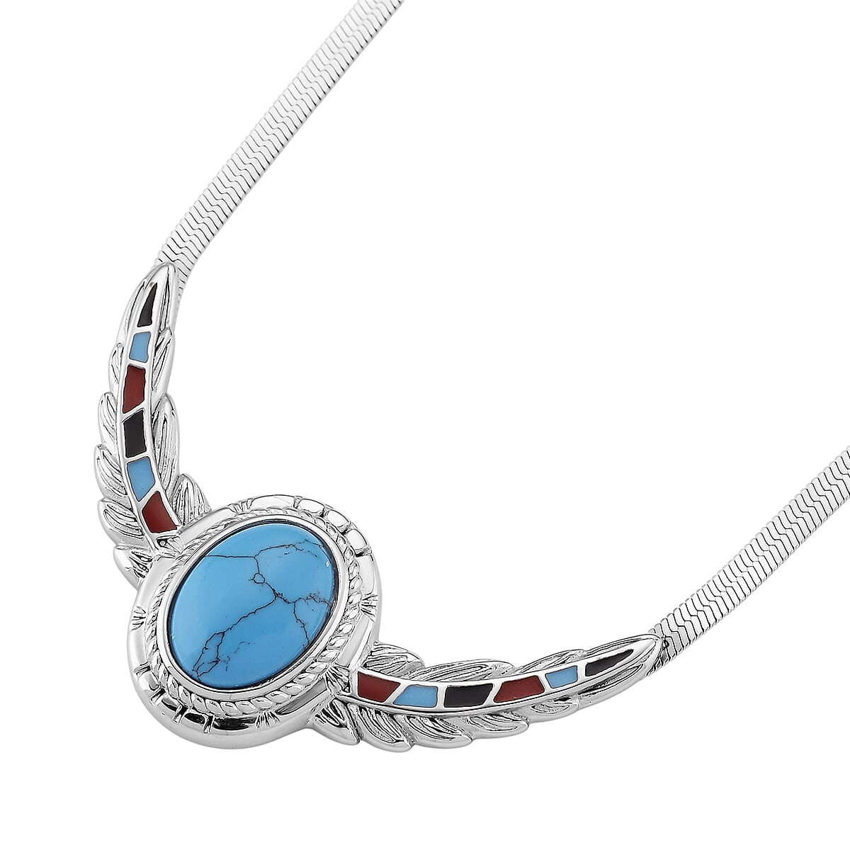 Blue Howlite, Enameled Feather Necklace (20-22 Inches) in Stainless Steel 10.00 ctw image number 4