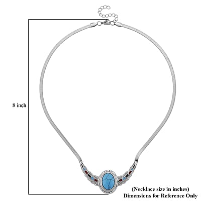 Blue Howlite, Enameled Feather Necklace (20-22 Inches) in Stainless Steel 10.00 ctw