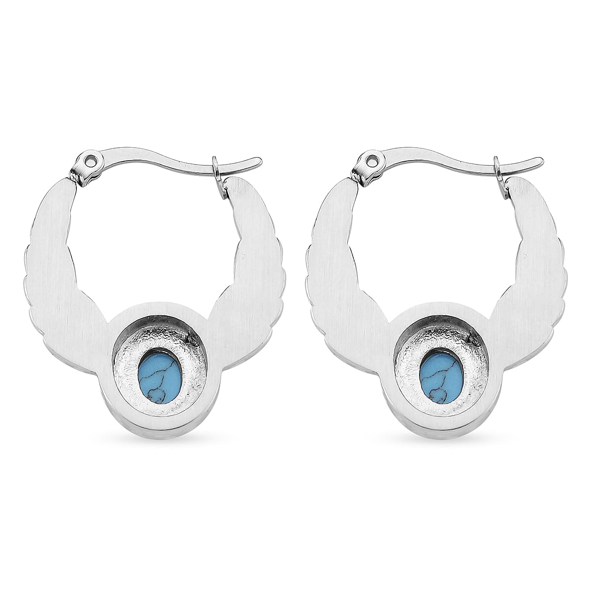 Blue Howlite 0.80 ctw and Enameled Feather Hoop Earrings in Stainless Steel