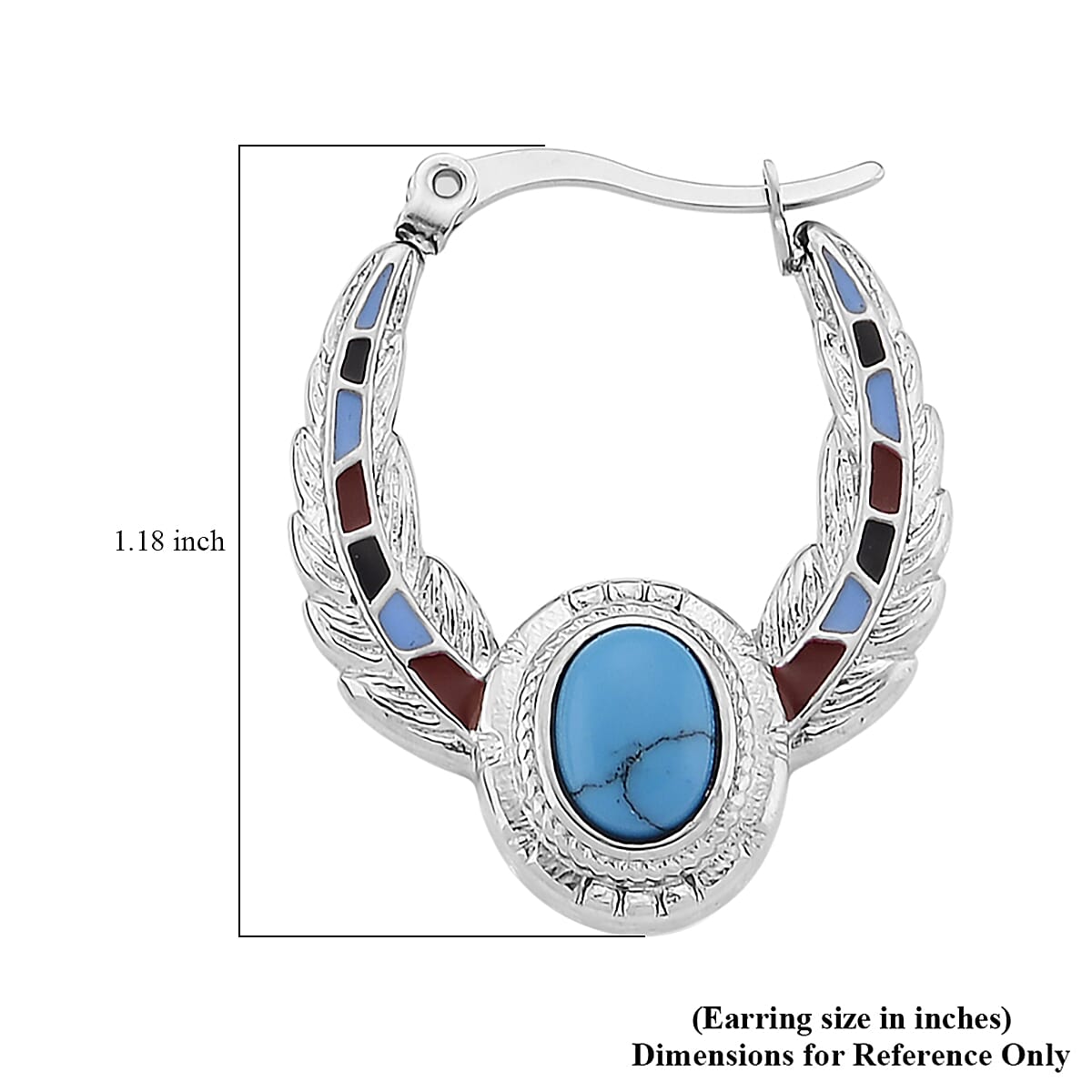 Blue Howlite 0.80 ctw and Enameled Feather Hoop Earrings in Stainless Steel image number 5