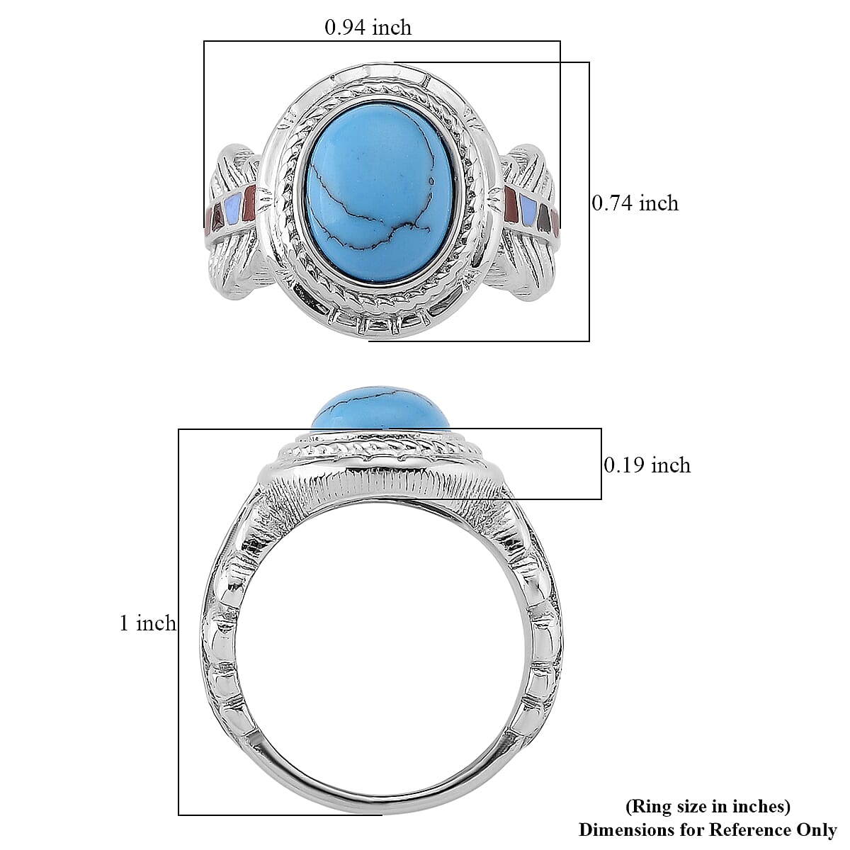 Blue Howlite 1.50 ctw and Enameled Feather Ring in Stainless Steel (Size 10.0)