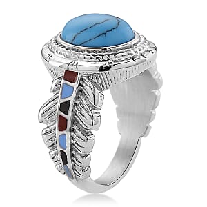Blue Howlite 1.50 ctw and Enameled Feather Ring in Stainless Steel (Size 7.0)