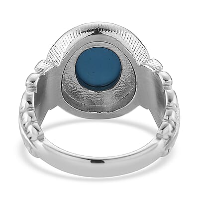 Blue Howlite 1.50 ctw and Enameled Feather Ring in Stainless Steel (Size 7.0)