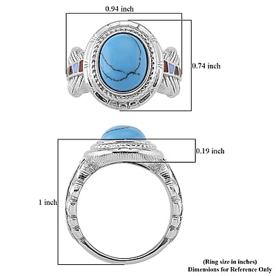Blue Howlite 1.50 ctw and Enameled Feather Ring in Stainless Steel (Size 7.0)