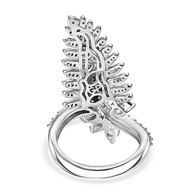 GP Italian Garden Collection Premium Catalina Iolite and Multi Gemstone 3.20 ctw Feather Luch Ring in Rhodium Over Sterling Silver (Size 6.0)