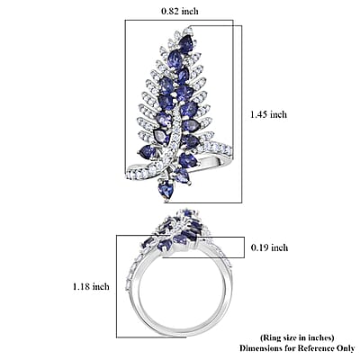GP Italian Garden Collection Premium Catalina Iolite and Multi Gemstone 3.20 ctw Feather Luch Ring in Rhodium Over Sterling Silver (Size 6.0)