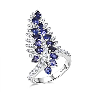 GP Italian Garden Collection Premium Catalina Iolite and Multi Gemstone 3.20 ctw Feather Luch Ring in Rhodium Over Sterling Silver (Size 7.0)