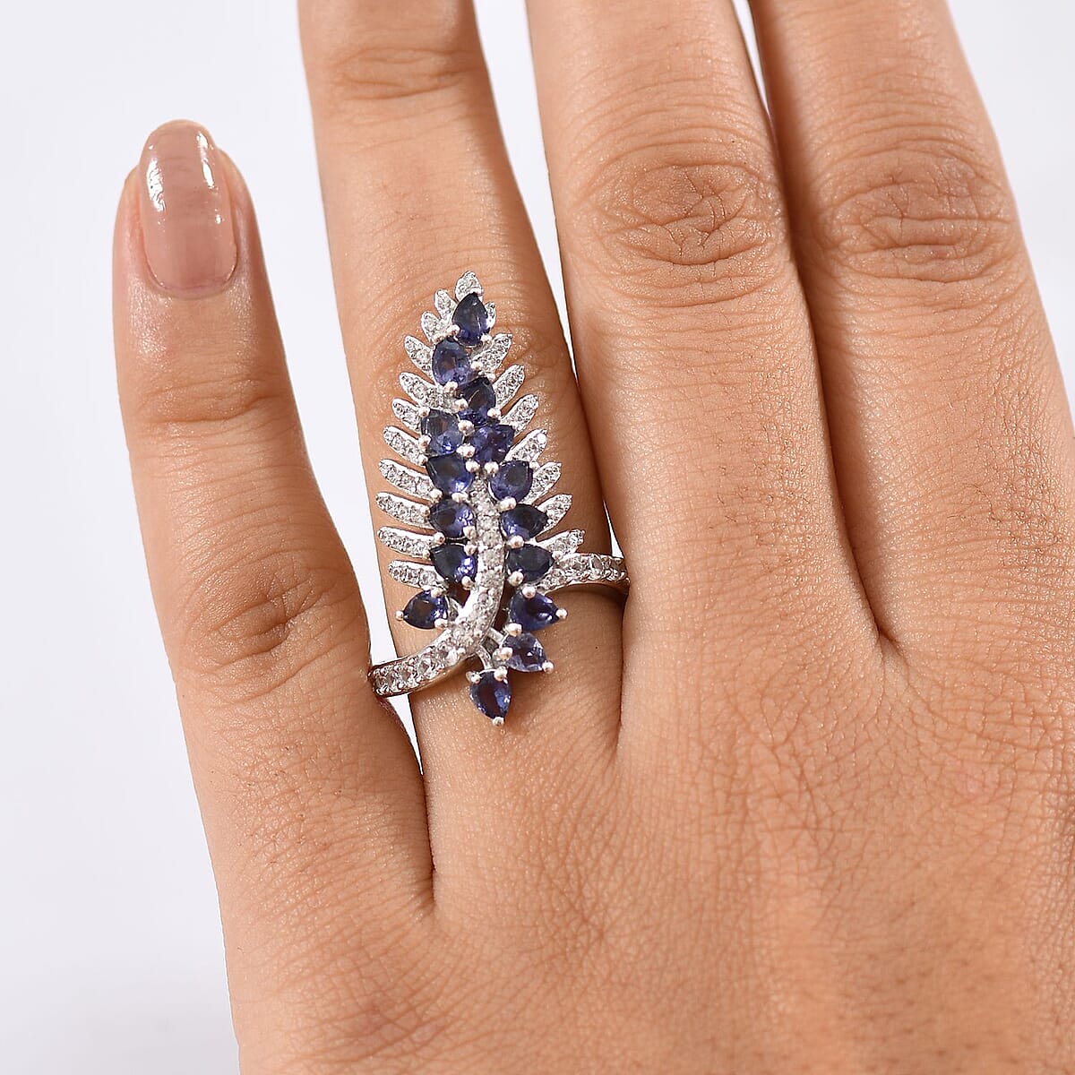 GP Italian Garden Collection Premium Catalina Iolite and Multi Gemstone 3.20 ctw Feather Luch Ring in Rhodium Over Sterling Silver (Size 7.0) image number 2