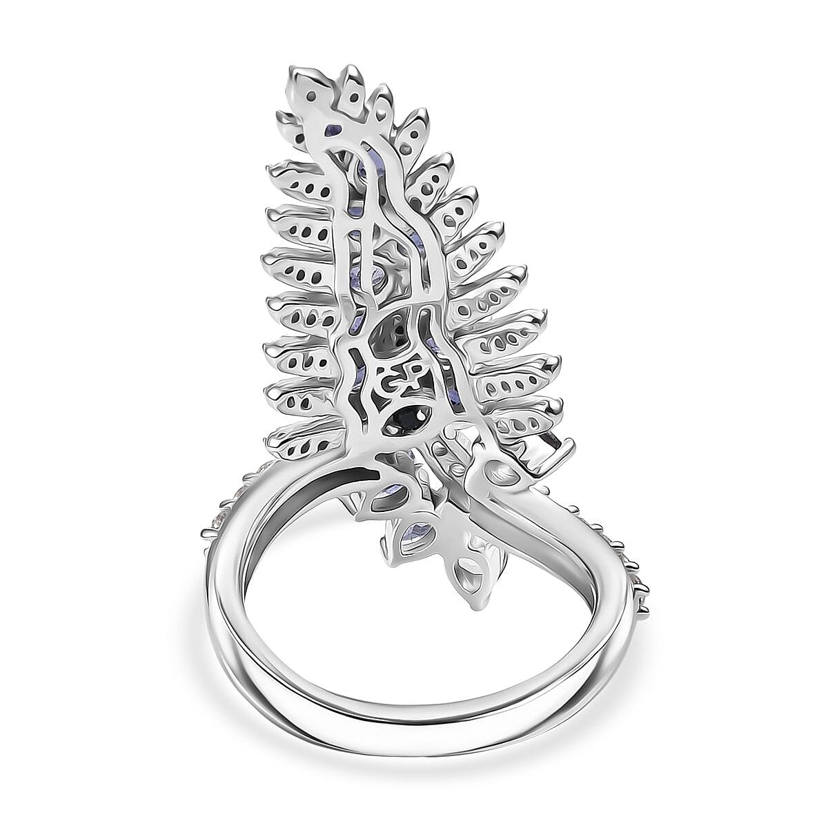GP Italian Garden Collection Premium Catalina Iolite and Multi Gemstone 3.20 ctw Feather Luch Ring in Rhodium Over Sterling Silver (Size 7.0) image number 5