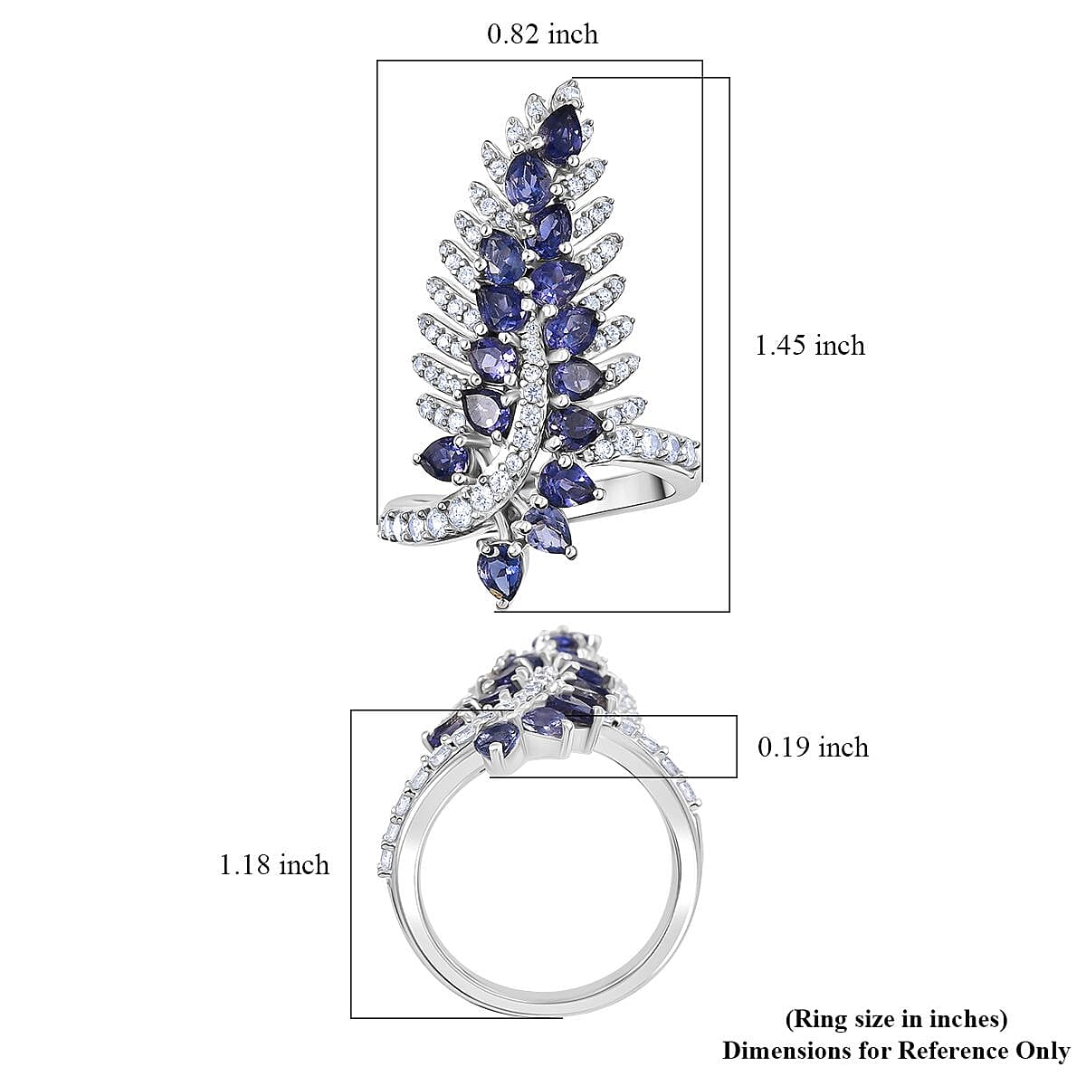 GP Italian Garden Collection Premium Catalina Iolite and Multi Gemstone 3.20 ctw Feather Luch Ring in Rhodium Over Sterling Silver (Size 7.0) image number 6
