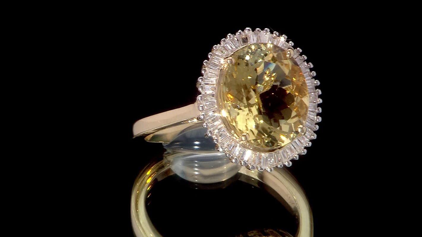 Luxoro Premium Brazilian Heliodor and G-H I2 Diamond 4.40 ctw Golden Crownlight Ring in 10K Yellow Gold (Size 7.0)