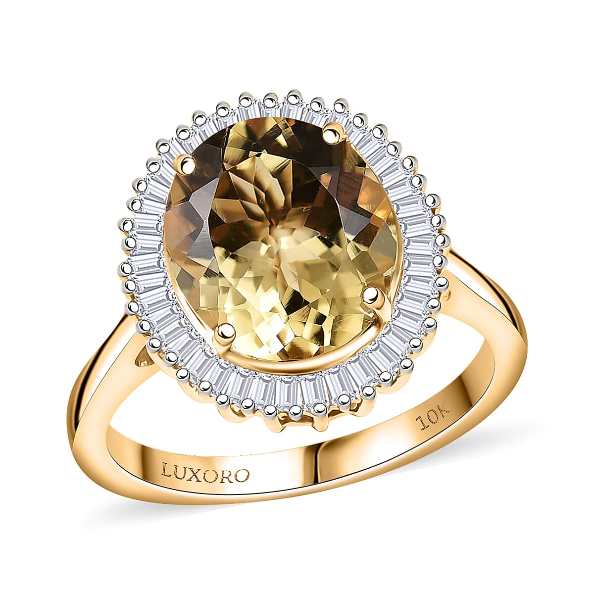 Luxoro Premium Brazilian Heliodor and G-H I2 Diamond 4.40 ctw Ring in 10K Yellow Gold (Size 8.0) image number 0