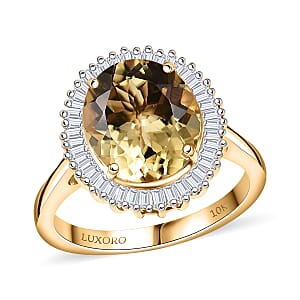 Luxoro Premium Brazilian Heliodor and G-H I2 Diamond 4.40 ctw Ring in 10K Yellow Gold (Size 8.0)
