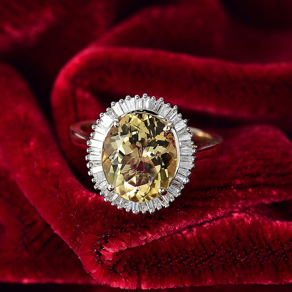 Luxoro Premium Brazilian Heliodor and G-H I2 Diamond 4.40 ctw Ring in 10K Yellow Gold (Size 8.0) image number 1