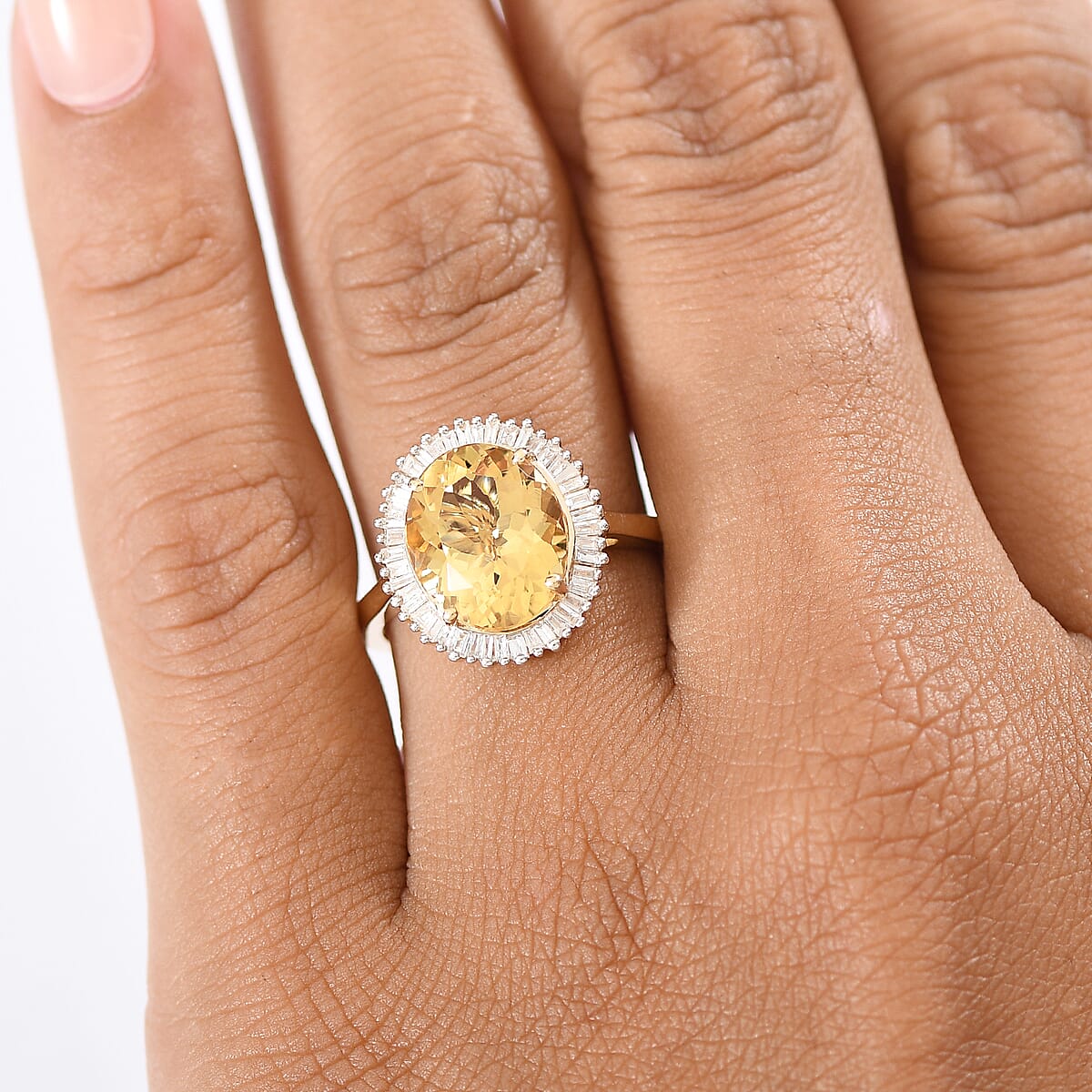Luxoro Premium Brazilian Heliodor and G-H I2 Diamond 4.40 ctw Ring in 10K Yellow Gold (Size 8.0) image number 2