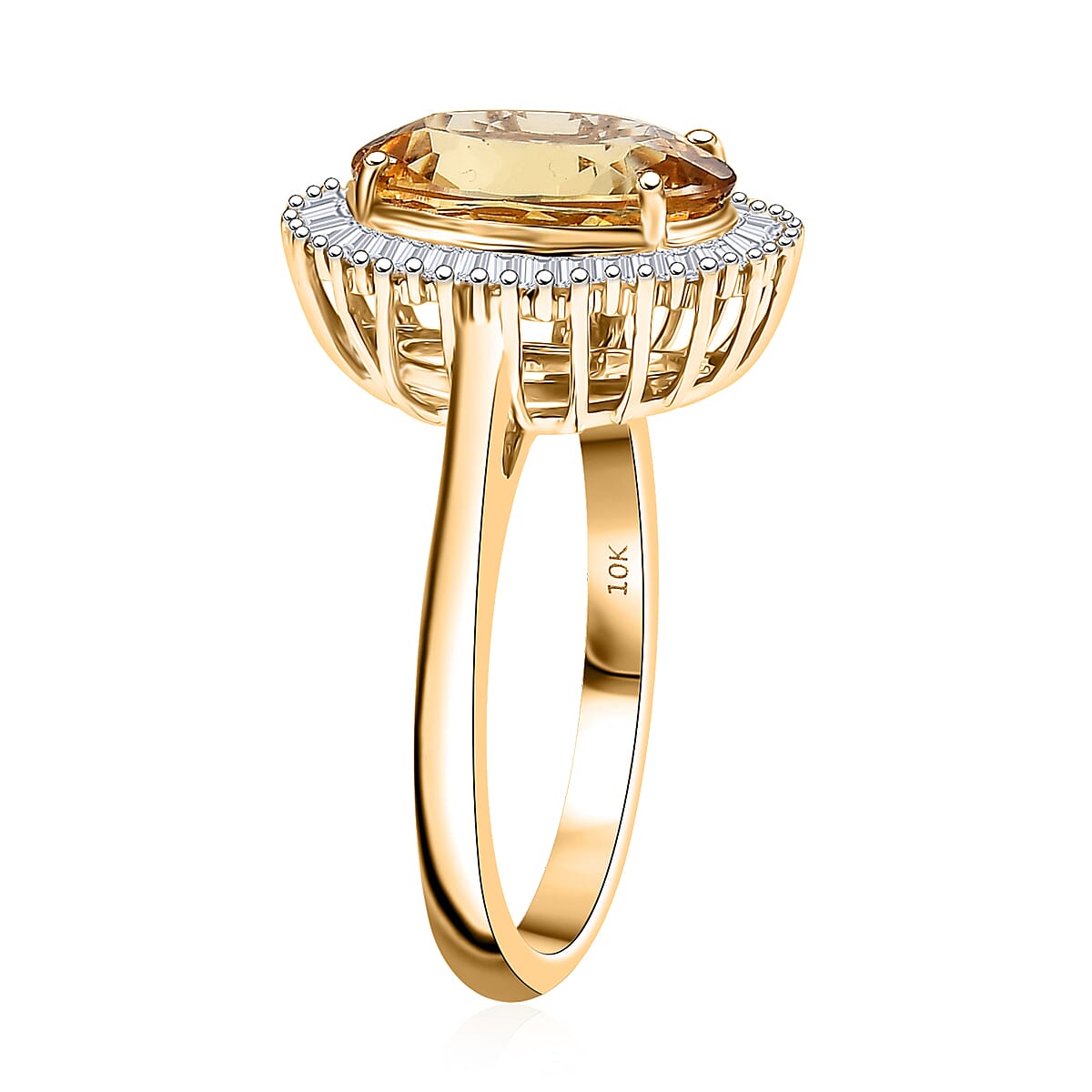 Luxoro Premium Brazilian Heliodor and G-H I2 Diamond 4.40 ctw Ring in 10K Yellow Gold (Size 8.0) image number 3