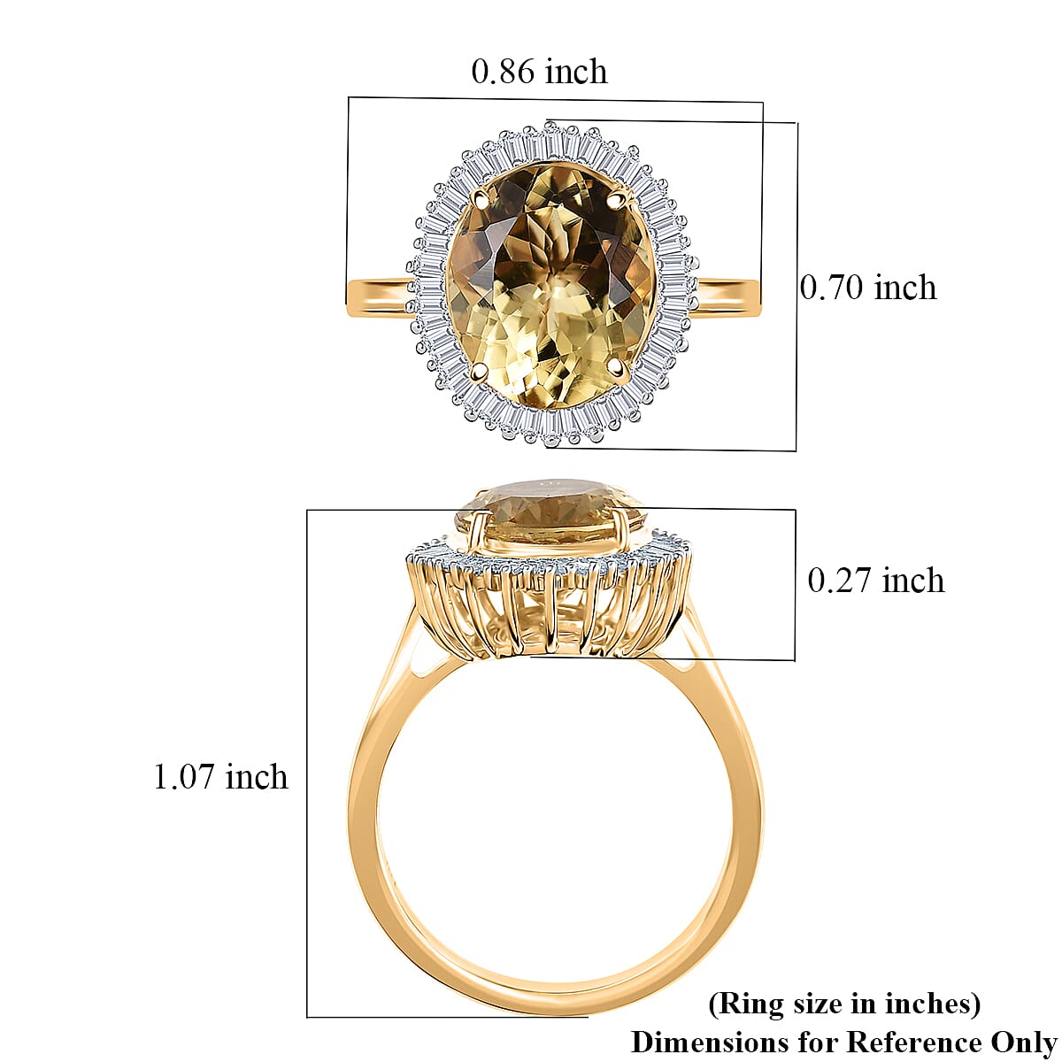 Luxoro Premium Brazilian Heliodor and G-H I2 Diamond 4.40 ctw Ring in 10K Yellow Gold (Size 8.0) image number 5