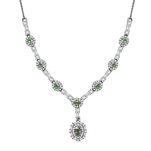 D'Joy Premium Ambanja Demantoid Garnet and Moissanite 4.65 ctw Forest Gleam Necklace in Rhodium Over Sterling Silver 18 Inches