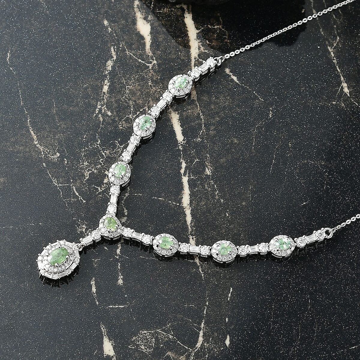 D'Joy Premium Ambanja Demantoid Garnet and Moissanite 4.65 ctw Forest Gleam Necklace in Rhodium Over Sterling Silver 18 Inches image number 1