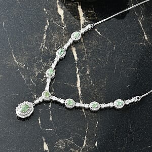 D'Joy Premium Ambanja Demantoid Garnet and Moissanite 4.65 ctw Forest Gleam Necklace in Rhodium Over Sterling Silver 18 Inches