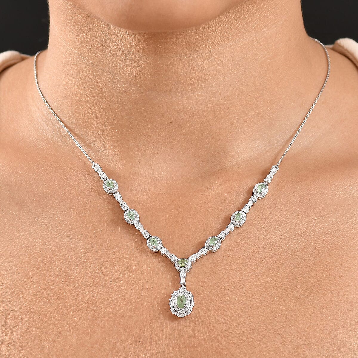 D'Joy Premium Ambanja Demantoid Garnet and Moissanite 4.65 ctw Forest Gleam Necklace in Rhodium Over Sterling Silver 18 Inches image number 2