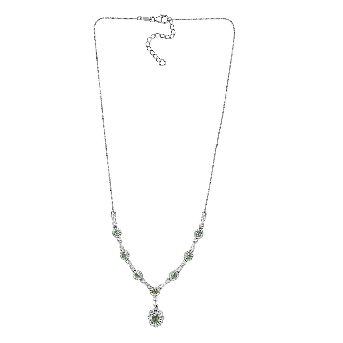 D'Joy Premium Ambanja Demantoid Garnet and Moissanite 4.65 ctw Forest Gleam Necklace in Rhodium Over Sterling Silver 18 Inches image number 3