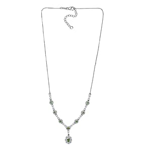 D'Joy Premium Ambanja Demantoid Garnet and Moissanite 4.65 ctw Forest Gleam Necklace in Rhodium Over Sterling Silver 18 Inches