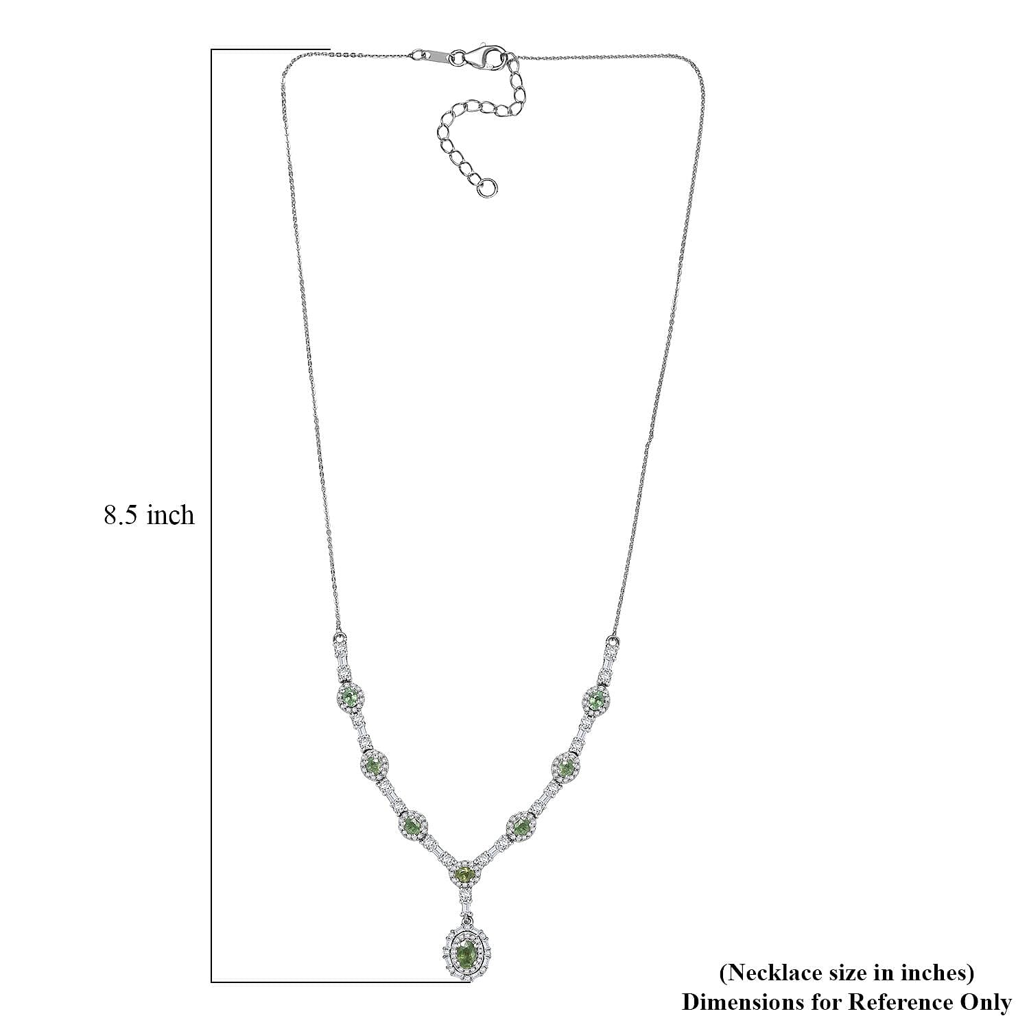 D'Joy Premium Ambanja Demantoid Garnet and Moissanite 4.65 ctw Forest Gleam Necklace in Rhodium Over Sterling Silver 18 Inches
