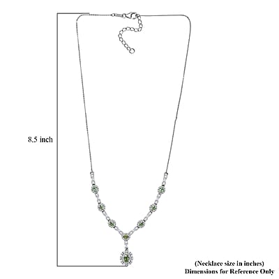 D'Joy Premium Ambanja Demantoid Garnet and Moissanite 4.65 ctw Forest Gleam Necklace in Rhodium Over Sterling Silver 18 Inches