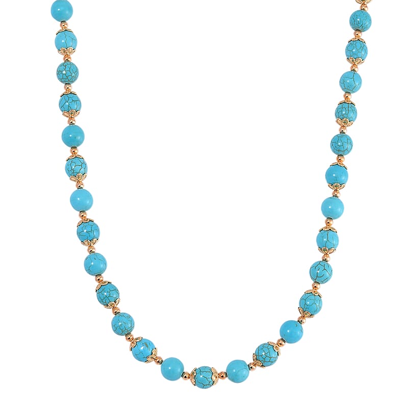 Blue Howlite 230.00 ctw Beaded Necklace with Owl Charm in Goldtone 18 Inches