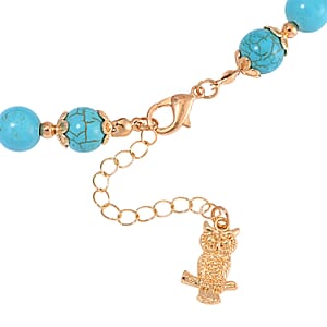 Blue Howlite 230.00 ctw Beaded Necklace with Owl Charm in Goldtone 18 Inches