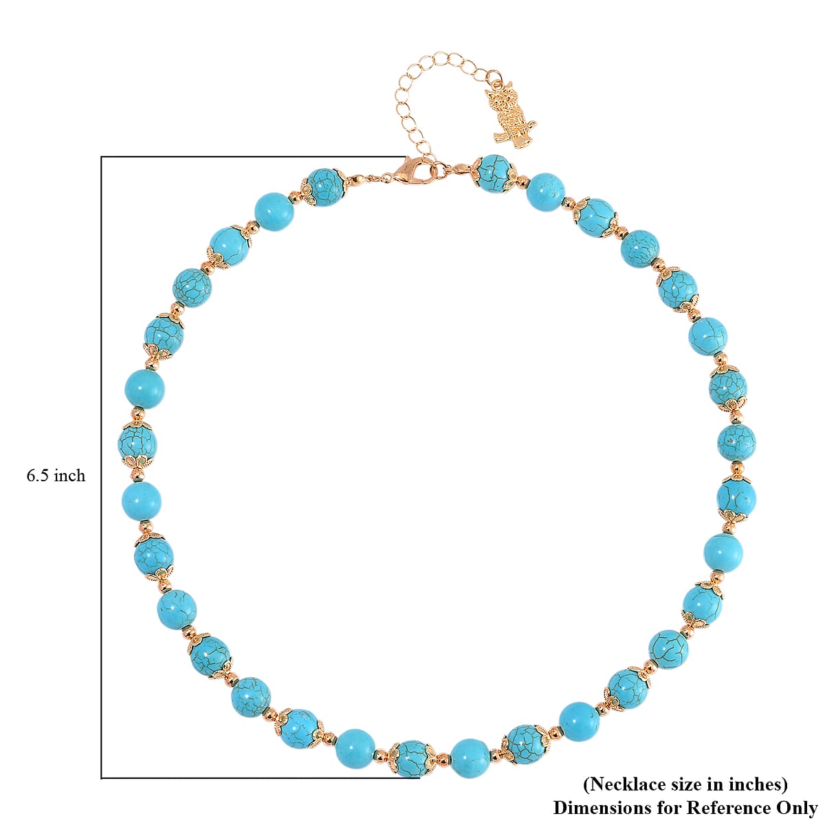 Blue Howlite 230.00 ctw Beaded Necklace with Owl Charm in Goldtone 18 Inches image number 4
