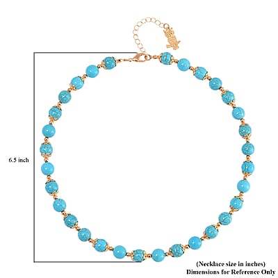 Blue Howlite 230.00 ctw Beaded Necklace with Owl Charm in Goldtone 18 Inches