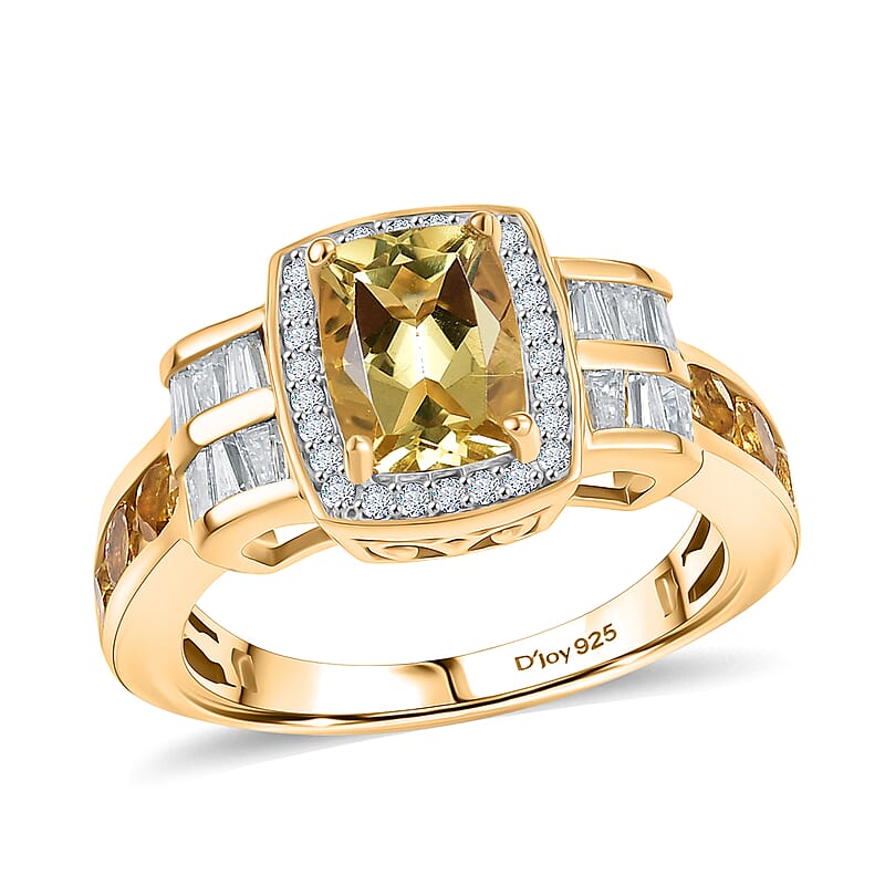 D'Joy AAA Brazilian Heliodor, Moissanite Ring in 18K Vermeil YG Over Sterling Silver 2.60 ctw (Size 10.0)