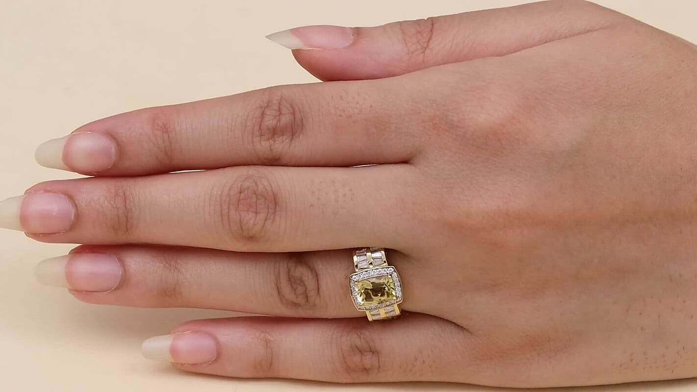 D'Joy AAA Brazilian Heliodor and Moissanite 2.60 ctw Ring in 18K Vermeil Yellow Gold Over Sterling Silver (Size 10.0)