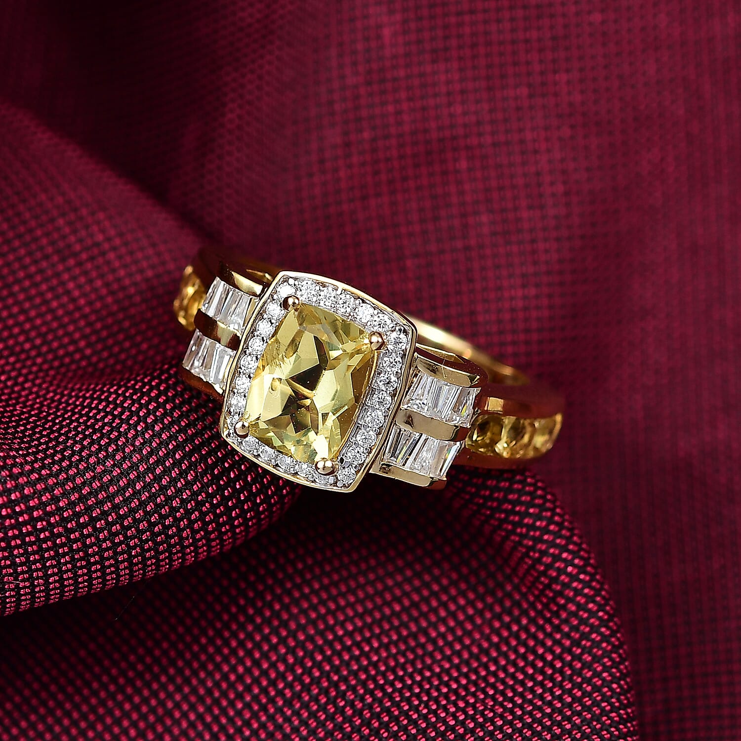 D'Joy AAA Brazilian Heliodor, Moissanite Ring in 18K Vermeil YG Over Sterling Silver 2.60 ctw (Size 10.0)