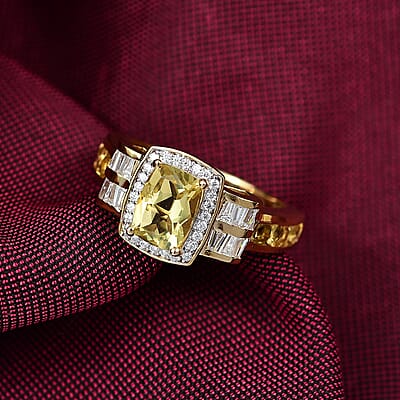 D'Joy AAA Brazilian Heliodor, Moissanite Ring in 18K Vermeil YG Over Sterling Silver 2.60 ctw (Size 10.0)