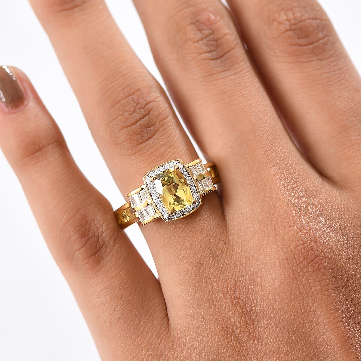 D'Joy AAA Brazilian Heliodor and Moissanite 2.60 ctw Suncrest Ring in 18K Vermeil Yellow Gold Over Sterling Silver (Size 10.0) image number 2