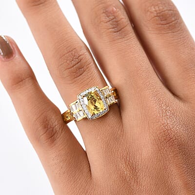 D'Joy AAA Brazilian Heliodor, Moissanite Ring in 18K Vermeil YG Over Sterling Silver 2.60 ctw (Size 10.0)