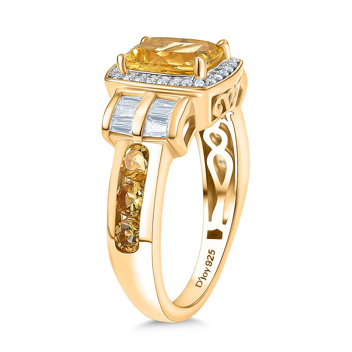 D'Joy AAA Brazilian Heliodor and Moissanite 2.60 ctw Suncrest Ring in 18K Vermeil Yellow Gold Over Sterling Silver (Size 10.0) image number 3