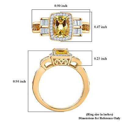 D'Joy AAA Brazilian Heliodor, Moissanite Ring in 18K Vermeil YG Over Sterling Silver 2.60 ctw (Size 10.0)