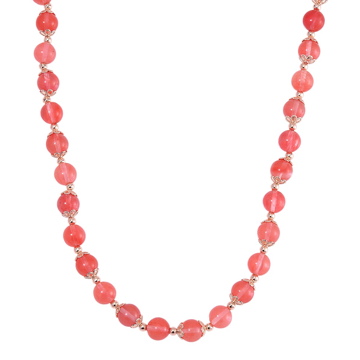 Cherry Quartz 230.00 ctw Beaded Necklace with Eagle Charm in Rosetone 18 Inches image number 0
