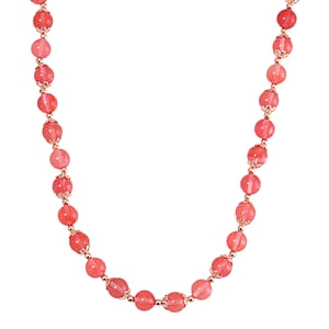 Cherry Quartz 230.00 ctw Beaded Necklace with Eagle Charm in Rosetone 18 Inches